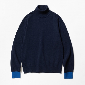 TRICOTER Cashmere Blend Two Tone Rollneck Sweater "Navy/Cobalt Blue"